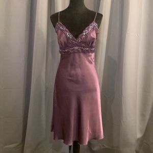 Gently worn Khaki Krew medium slip dress. 100% polyester with lace and beads.